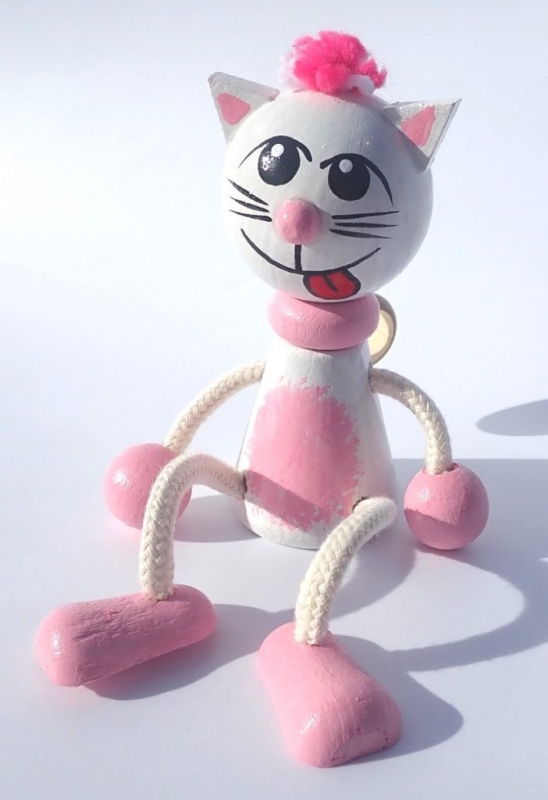 Ružová mačička hračky na pružine | drevené hračky