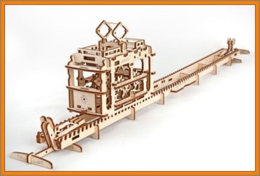 Električka mechanická technické stavebnice, drevené hračky