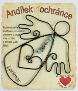 Drôtovanie dekorácie anjela, kameň LARIMAR | anjel dobry ochranca