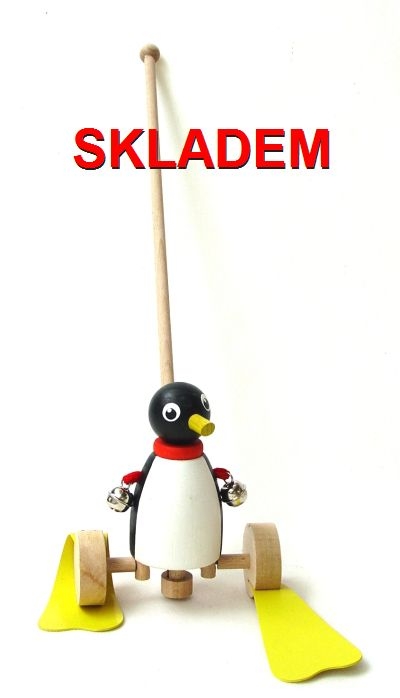 Drevené hračky na tyči tučniak, pre 1 až 2 ročné
