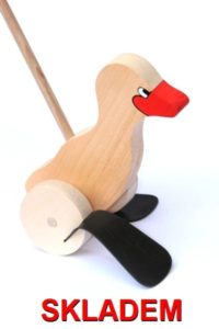 Ťahacie drevené hračky na tyči kačička, kačica, hus
