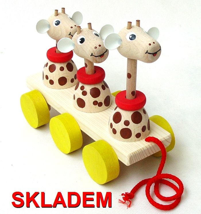 Ťahacie pojazdná drevená hračka žirafa