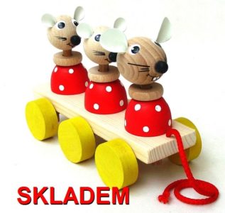 Ťahacie drevená hračka myška