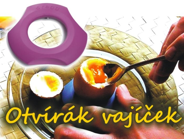 Lúpanie vajíčka vareného namäkko a kalíšok, stojan na vajcia