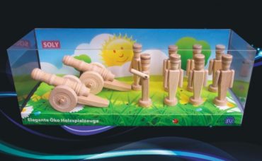 Vojenské drevené hračky, 2x malé delo, kanon + 8x drevený vojačik 90 mm