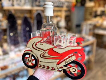 Darčekové sklo | alkohol fľaša | športová motorka