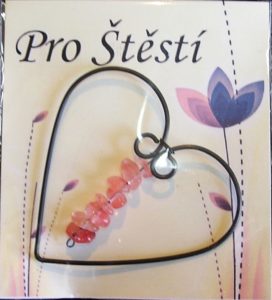 Drátované srdce pre šťastie minerálny kameň OBSIDIAN RUŽOVÝ