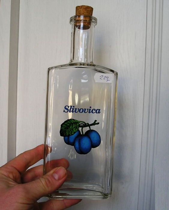 Fľaša sklo potlač slivka na alkohol slivovicu