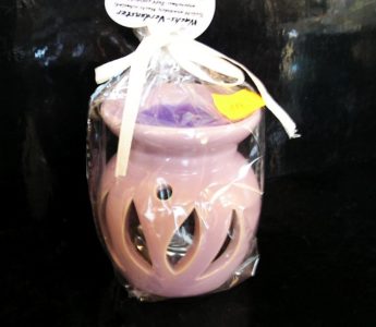 Ružová aromalampa keramická so sviečkou a voskom