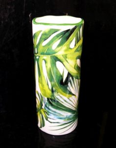 Zelená keramická váza valec na kvety, dekorácie